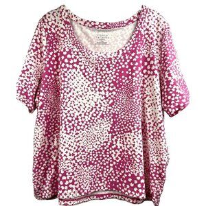 Talbots Women's Top T 2Xp Petite Pink White Short Sleeve Cotton Spandex Artsy